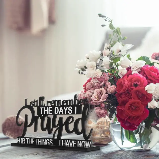 Alt view image 7 of 7 - I Still Remember The Days I Prayed Sign Inspirational Table Blessed Signs Motivational Decor Farmhouse Table Home Centerpieces Faith Wooden Shelf for Living Room Office(Classic Style)