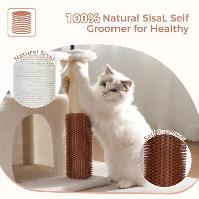 Alt view image 4 of 7 - Cat Tree 32 Inches Small Cat Tree for Large Cats Adult Cat Tower with Scratching Post,15.7Large Hammock and Self Groomer, and Removable Top Perch and Wide Condo for Indoor Cats-Beige
