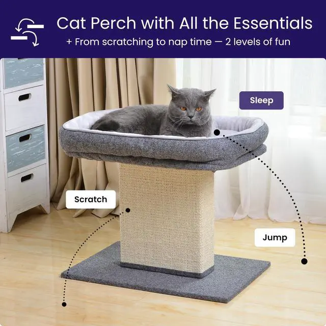 Alt view image 4 of 7 - Cat Perch with Washable Replaceable Bed & Wide Sisal Scratching Post