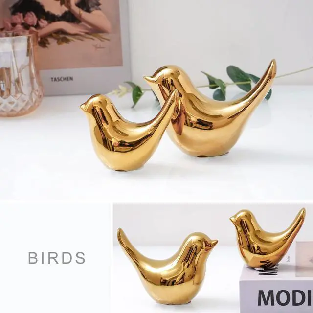 Alt view image 6 of 7 - Gold Home Decor Small Birds Statues Modern Style Decorative Ornaments for Living Room Decor, Bedroom, Office Desktop, Cabinets (2Pcs Gold Birds)
