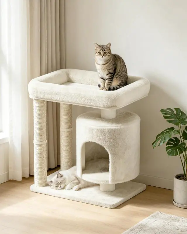 Main image of Small Cat Tree, Cat Tree for Large Cats with Perch Bed, Dual Sisal Scratching Posts, Cozy Condos for Indoor Cats Kittens, Beige