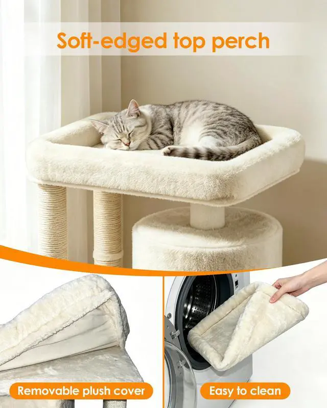 Alt view image 5 of 7 - Small Cat Tree, Cat Tree for Large Cats with Perch Bed, Dual Sisal Scratching Posts, Cozy Condos for Indoor Cats Kittens, Beige