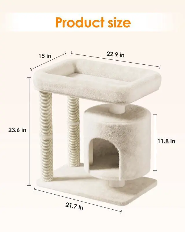 Alt view image 7 of 7 - Small Cat Tree, Cat Tree for Large Cats with Perch Bed, Dual Sisal Scratching Posts, Cozy Condos for Indoor Cats Kittens, Beige