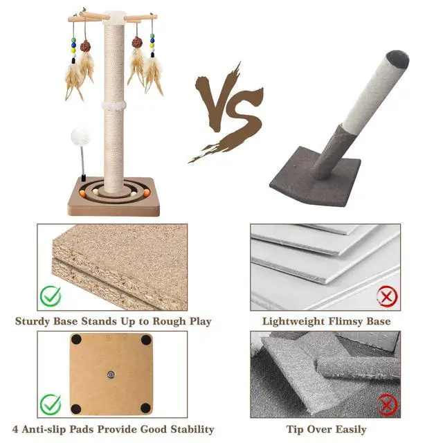 Alt view image 6 of 7 - Cat Scratching Post, Sisal Cat Tree Tower Scratcher for Indoor Cats Adults with Interactive Toys, Double Ball Track, 2 Mounting Methods, 25 inches