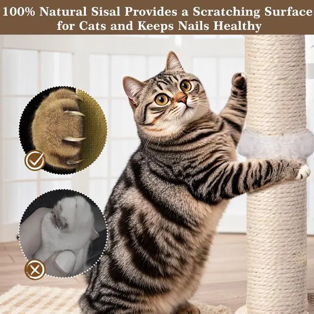 Alt view image 7 of 7 - Cat Scratching Post, Sisal Cat Tree Tower Scratcher for Indoor Cats Adults with Interactive Toys, Double Ball Track, 2 Mounting Methods, 25 inches