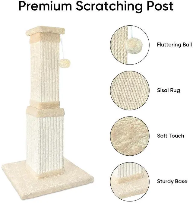 Alt view image 2 of 7 - Cat Scratching Post for Large Cats, Cat Scratcher for Indoor Cats Adults, Sturdy Sisal Scratch Post to Protect Furniture, 32 Inch, Beige