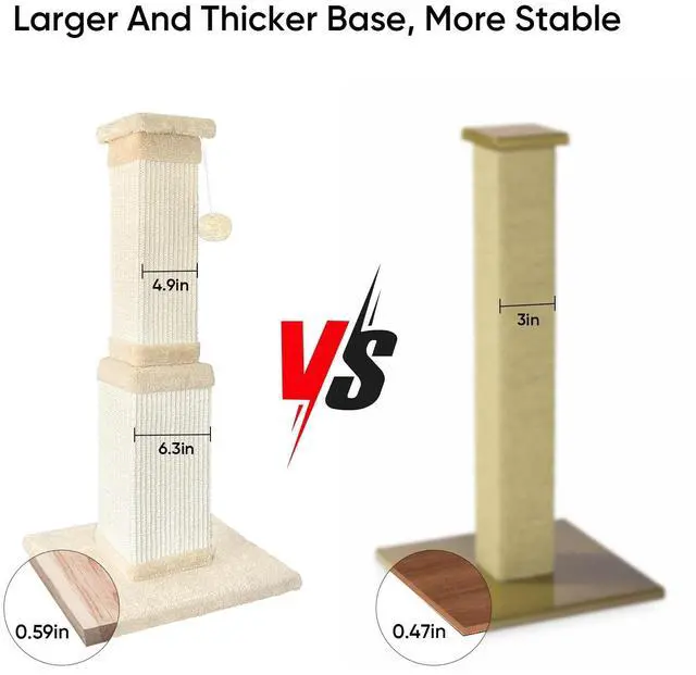 Alt view image 5 of 7 - Cat Scratching Post for Large Cats, Cat Scratcher for Indoor Cats Adults, Sturdy Sisal Scratch Post to Protect Furniture, 32 Inch, Beige