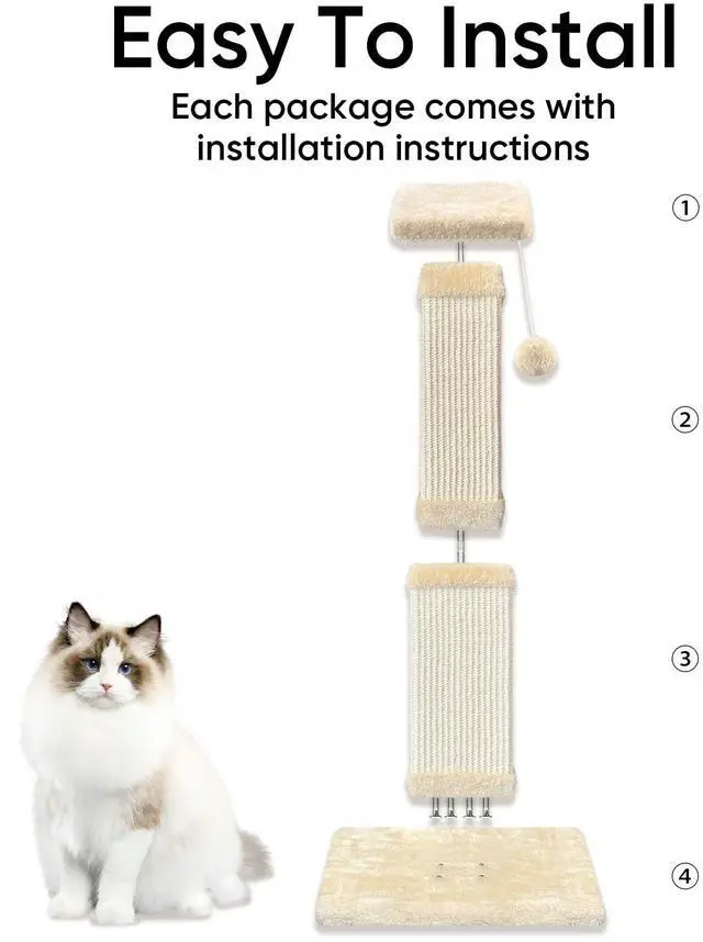 Alt view image 4 of 7 - Cat Scratching Post for Large Cats, Cat Scratcher for Indoor Cats Adults, Sturdy Sisal Scratch Post to Protect Furniture, 32 Inch, Beige