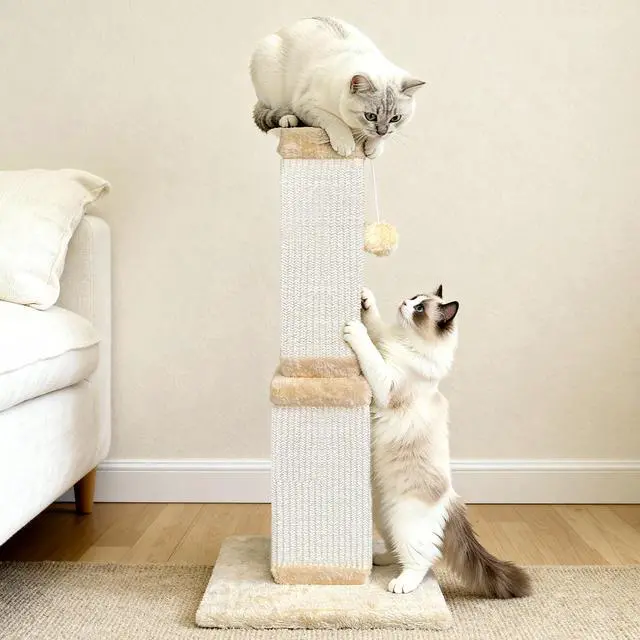 Alt view image 7 of 7 - Cat Scratching Post for Large Cats, Cat Scratcher for Indoor Cats Adults, Sturdy Sisal Scratch Post to Protect Furniture, 32 Inch, Beige
