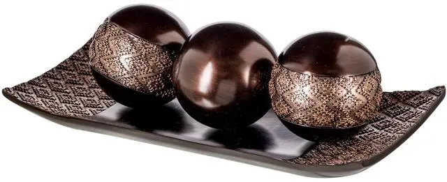 Main image of Dublin Brown Tray and Ball Set - Living Room, Entry Table Decor Centerpiece Table Decorations - Decorative Tray for Dining Room, Accent Decor Bowl for House Decoration
