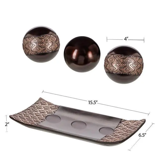 Alt view image 3 of 7 - Dublin Brown Tray and Ball Set - Living Room, Entry Table Decor Centerpiece Table Decorations - Decorative Tray for Dining Room, Accent Decor Bowl for House Decoration