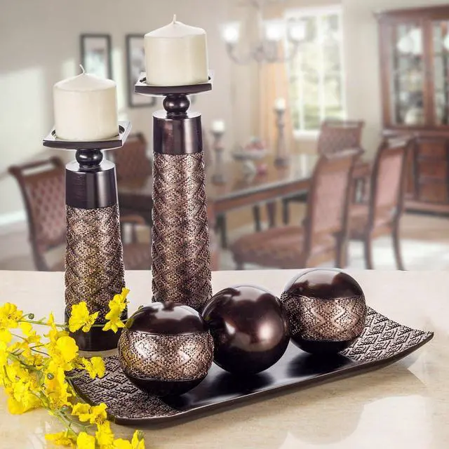 Alt view image 5 of 7 - Dublin Brown Tray and Ball Set - Living Room, Entry Table Decor Centerpiece Table Decorations - Decorative Tray for Dining Room, Accent Decor Bowl for House Decoration