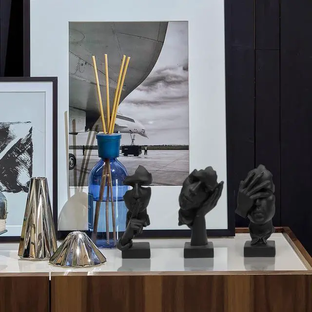Alt view image 3 of 6 - 3 Pcs Thinker Statue, Silence is Gold Abstract Art Figurine, No Hear No See No Speak Modern Home Resin Sculptures Decorative Objects Decor for Home Office Bookshelf Desktop(Black) (A-41)