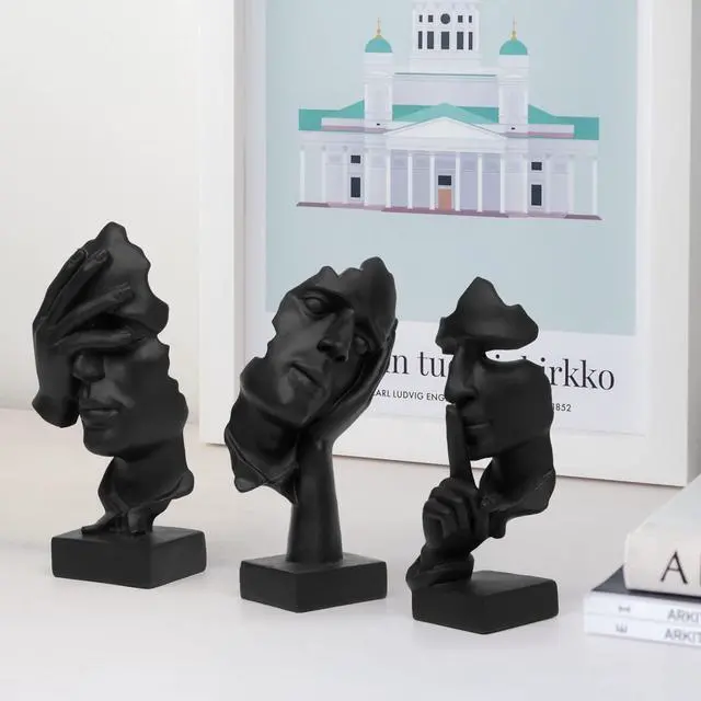 Alt view image 4 of 6 - 3 Pcs Thinker Statue, Silence is Gold Abstract Art Figurine, No Hear No See No Speak Modern Home Resin Sculptures Decorative Objects Decor for Home Office Bookshelf Desktop(Black) (A-41)