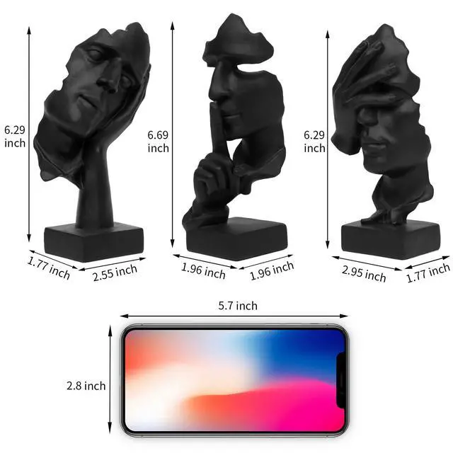 Alt view image 5 of 6 - 3 Pcs Thinker Statue, Silence is Gold Abstract Art Figurine, No Hear No See No Speak Modern Home Resin Sculptures Decorative Objects Decor for Home Office Bookshelf Desktop(Black) (A-41)