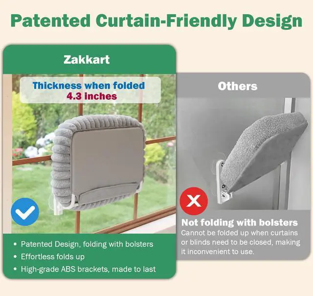 Alt view image 2 of 6 - SnugCloud Foldable Cat Window Perch - Cordless, Ultra Soft Machine Washable Bed with 4-Sided Bolster, Metal Frame - Window Hammock for Large Cats and Kittens (Cream White, Medium)