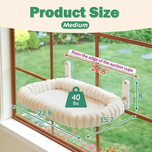 Alt view image 3 of 6 - SnugCloud Foldable Cat Window Perch - Cordless, Ultra Soft Machine Washable Bed with 4-Sided Bolster, Metal Frame - Window Hammock for Large Cats and Kittens (Cream White, Medium)