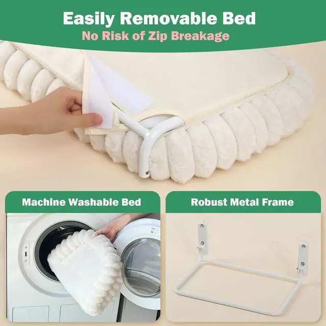 Alt view image 4 of 6 - SnugCloud Foldable Cat Window Perch - Cordless, Ultra Soft Machine Washable Bed with 4-Sided Bolster, Metal Frame - Window Hammock for Large Cats and Kittens (Cream White, Medium)