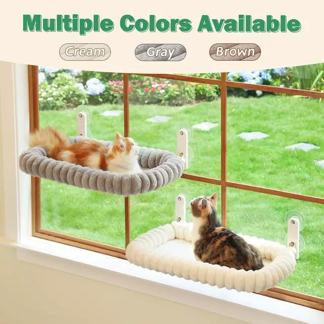Alt view image 5 of 6 - SnugCloud Foldable Cat Window Perch - Cordless, Ultra Soft Machine Washable Bed with 4-Sided Bolster, Metal Frame - Window Hammock for Large Cats and Kittens (Cream White, Medium)