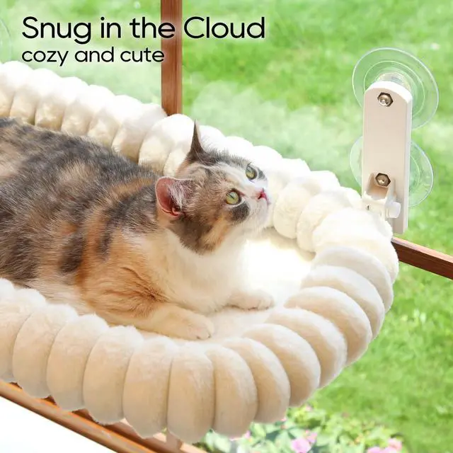 Alt view image 6 of 6 - SnugCloud Foldable Cat Window Perch - Cordless, Ultra Soft Machine Washable Bed with 4-Sided Bolster, Metal Frame - Window Hammock for Large Cats and Kittens (Cream White, Medium)