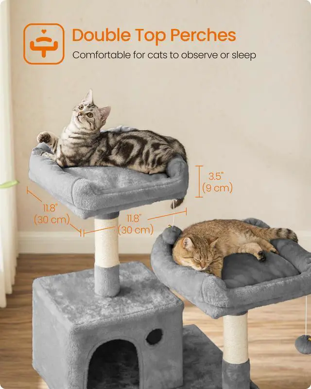 Alt view image 4 of 7 - Cat Tree, 55.8-Inch Cat Tower, Multi-Level Plush Condo with 11 Scratching Posts, 2 Perches, Hammock, Cave, Light Gray UPCT15W