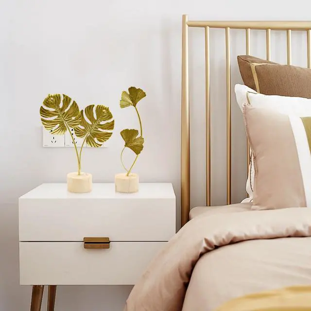 Alt view image 6 of 7 - 2 Pcs Metal Gold Decor Statues, Leaves Ornaments Modern Creative Home Décor Accents Statue for Office, Room, Bookshelf, Home Decor (Monstera, Ginkgo)
