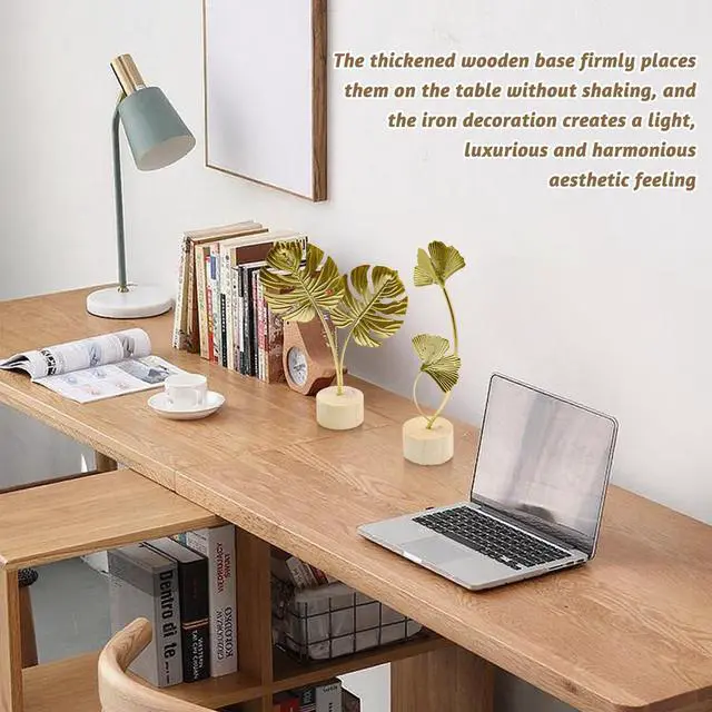 Alt view image 5 of 7 - 2 Pcs Metal Gold Decor Statues, Leaves Ornaments Modern Creative Home Décor Accents Statue for Office, Room, Bookshelf, Home Decor (Monstera, Ginkgo)