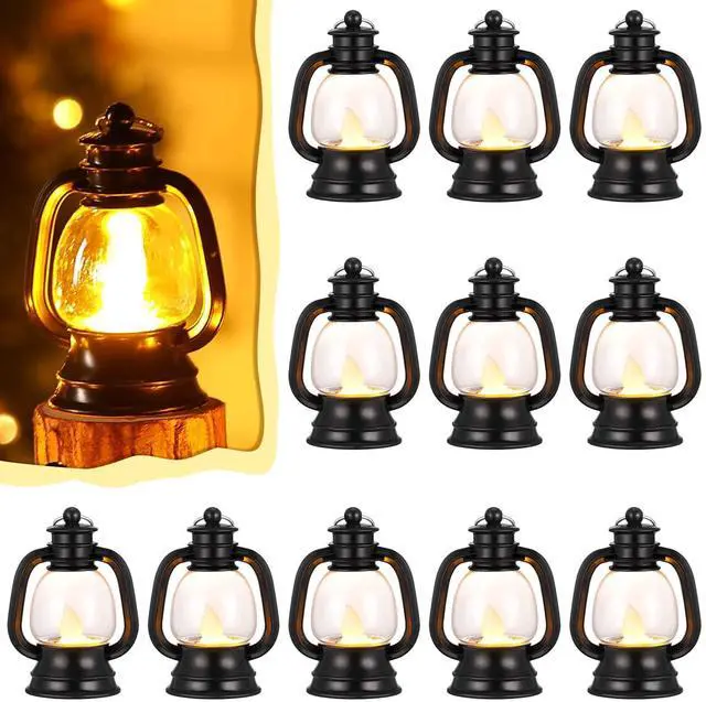 Main image of 12 Pcs Mini Lantern Decor 4 Inch Western Lantern Table Centerpiece Small Vintage Camping Hanging Lamp Ornaments Bulk for Cowboy Cowgirl Wedding Halloween Christmas (4 Inch,Black)
