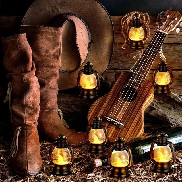 Alt view image 2 of 6 - 12 Pcs Mini Lantern Decor 4 Inch Western Lantern Table Centerpiece Small Vintage Camping Hanging Lamp Ornaments Bulk for Cowboy Cowgirl Wedding Halloween Christmas (4 Inch,Black)