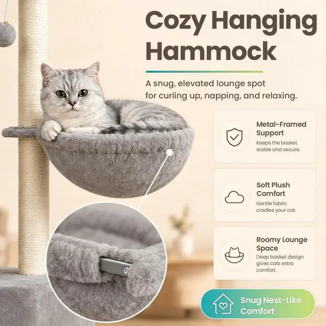 Alt view image 6 of 7 - Small Cat Tree Tower for Indoor Cats, 40 in Compact Adults Cat Beds Trees with 2 Condos, Sisal Scratching Post, Large Perch Platform, Multi-Level Kitty Kitten Climbing Stands House(Light Grey)