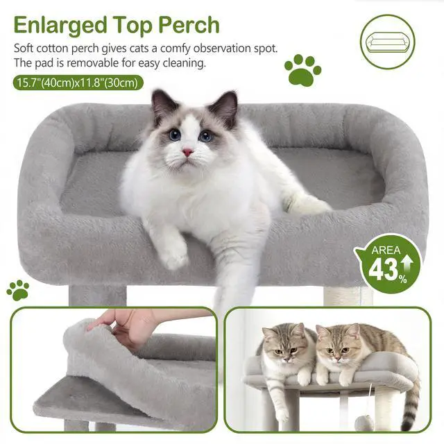 Alt view image 3 of 7 - Small Cat Tree Tower for Indoor Cats, 40 in Compact Adults Cat Beds Trees with 2 Condos, Sisal Scratching Post, Large Perch Platform, Multi-Level Kitty Kitten Climbing Stands House(Light Grey)