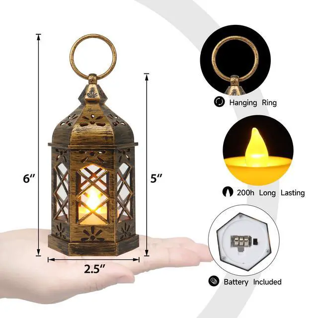 Alt view image 6 of 7 - Mini Lantern with LED Candle, 12PCS Small Lanterns Decorative Indoor, Vintage Moroccan Lights for Halloween Decorations, Hanging Ornaments for Christmas, Table Centerpiece, Boho Wedding Decor