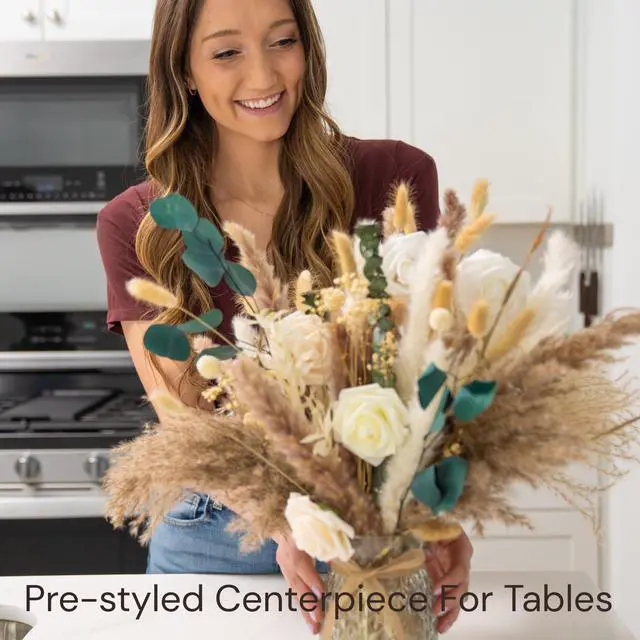 Alt view image 3 of 7 - 100pcs Artificial Flowers Arrangement With Vase, Dining Table Centerpiece