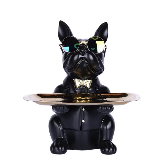 Main image of French Bulldog Gifts Key Holder Candy Dish Tray Home Decor Resin Butler Statue Key Bowl Entryway Table Frenchie Dog Sculpture Dining Table Decor Office Small Object Tray (Black)