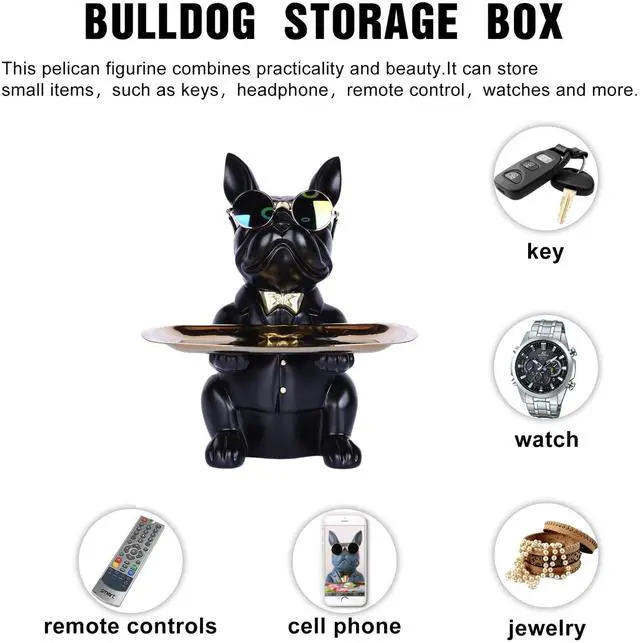 Alt view image 6 of 7 - French Bulldog Gifts Key Holder Candy Dish Tray Home Decor Resin Butler Statue Key Bowl Entryway Table Frenchie Dog Sculpture Dining Table Decor Office Small Object Tray (Black)