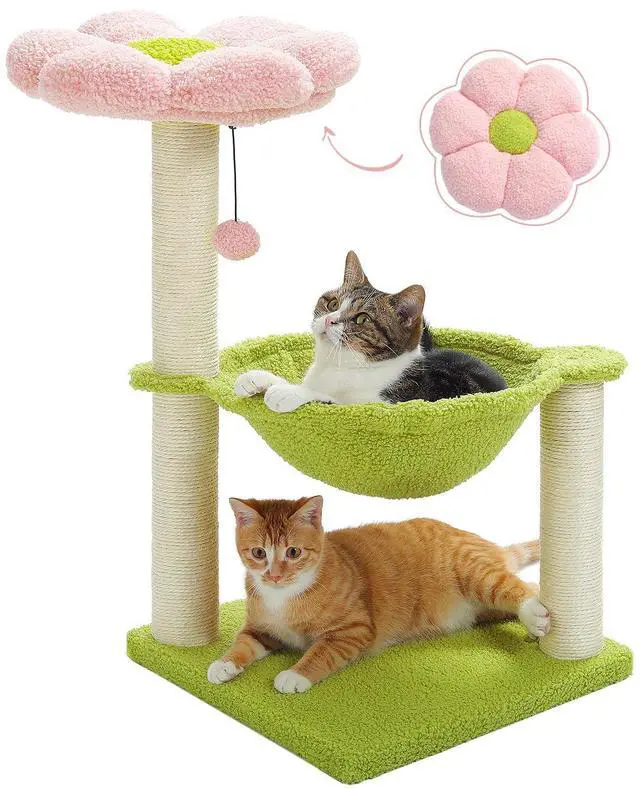Main image of Flower Cat Tree, 28" Cat Tower with Cozy Flower Perch, Large Hammock for Indoor Small Cats, Cute Cat Tree with Sisal Scratching Post and Fur Toy Ball for Kittens, Pink