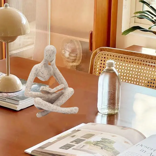 Alt view image 5 of 7 - Reading Thinker Statue, Sculptures Abstract Art Ornament, Modern Aesthetic Figurine Decoration Set of 2 Status for Home Living Room Bedroom Office Shelf Table Desk Bookshelf Decor (Sandstone)
