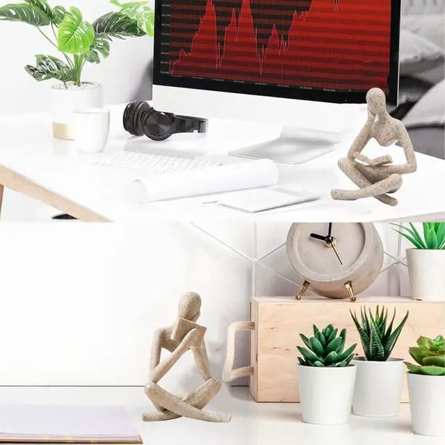 Alt view image 7 of 7 - Reading Thinker Statue, Sculptures Abstract Art Ornament, Modern Aesthetic Figurine Decoration Set of 2 Status for Home Living Room Bedroom Office Shelf Table Desk Bookshelf Decor (Sandstone)