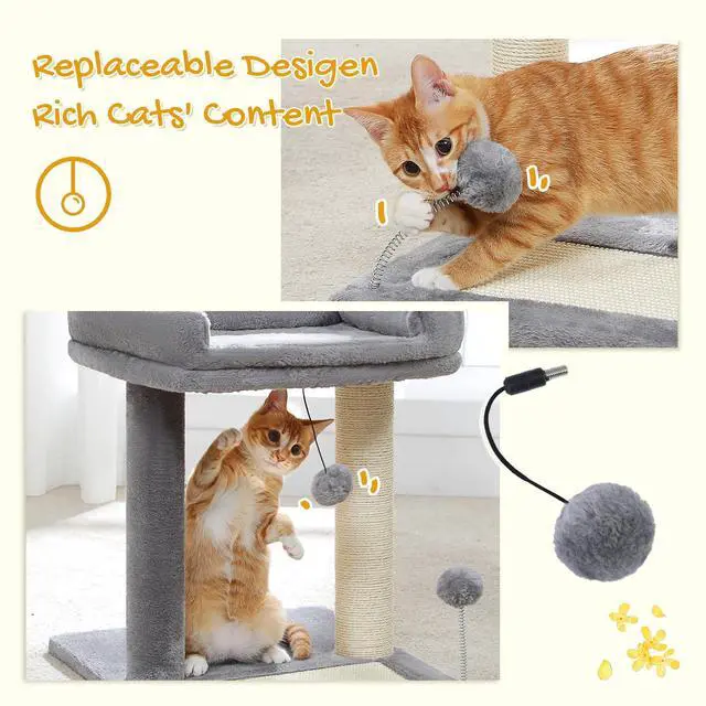 Alt view image 4 of 7 - Cat Scratching Post with Bed, Small Cat Tower with Pad & Ball