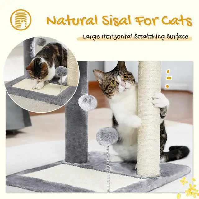 Alt view image 5 of 7 - Cat Scratching Post with Bed, Small Cat Tower with Pad & Ball
