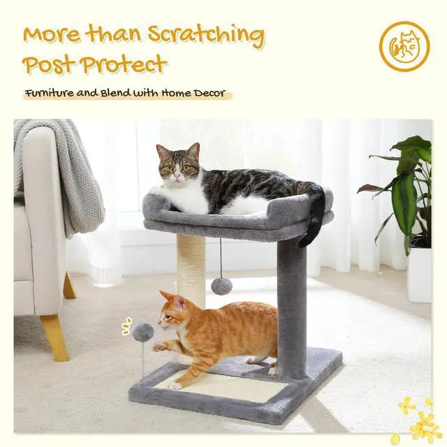 Alt view image 2 of 7 - Cat Scratching Post with Bed, Small Cat Tower with Pad & Ball