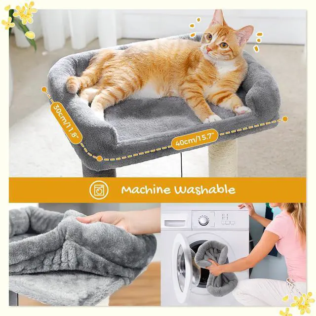 Alt view image 3 of 7 - Cat Scratching Post with Bed, Small Cat Tower with Pad & Ball