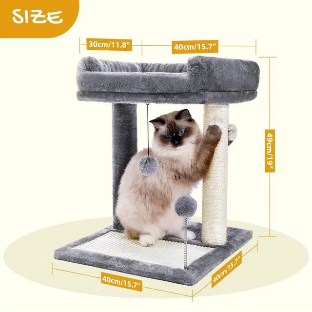 Alt view image 6 of 7 - Cat Scratching Post with Bed, Small Cat Tower with Pad & Ball