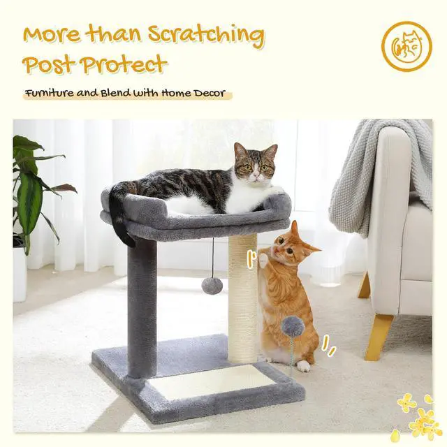 Alt view image 7 of 7 - Cat Scratching Post with Bed, Small Cat Tower with Pad & Ball