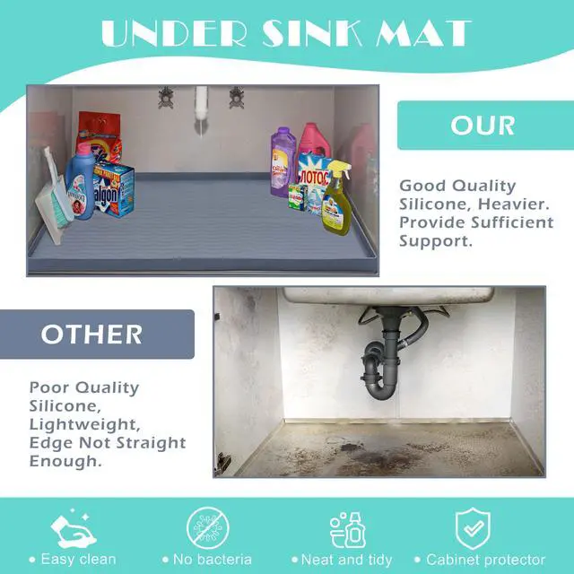 Alt view image 5 of 6 - Waterproof Silicone Under Sink Mat 31'' x 22'' Shelf Liner for Kitchen and Bathroom, Cabinet and Counter Protector, Storage and Organizers, Litter Mat, Pet Cat Puppy Essentials(Dark Grey)