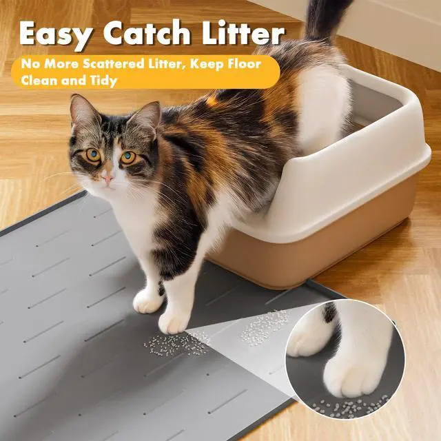 Alt view image 2 of 7 - Silicone Cat Litter Trapping Mat, 34''x22'' Large Cat Litter Mat, Easy to Clean & Soft on Kitty Paws, Waterproof Kitty Litter Pads for Indoor Cats, Light Grey