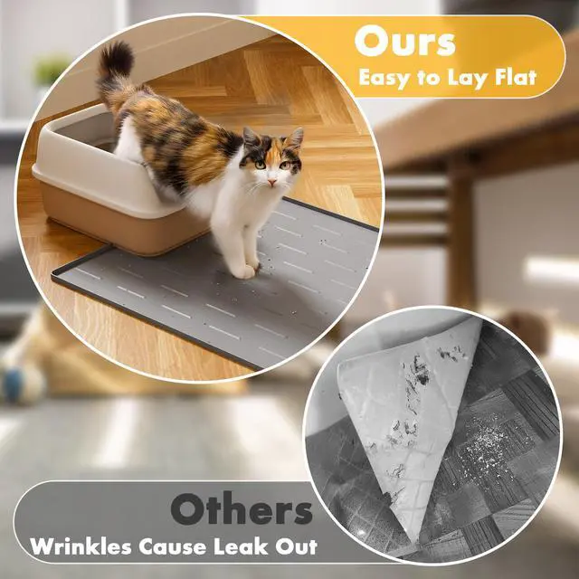 Alt view image 3 of 7 - Silicone Cat Litter Trapping Mat, 34''x22'' Large Cat Litter Mat, Easy to Clean & Soft on Kitty Paws, Waterproof Kitty Litter Pads for Indoor Cats, Light Grey