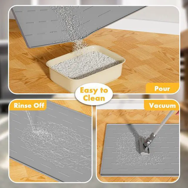 Alt view image 5 of 7 - Silicone Cat Litter Trapping Mat, 34''x22'' Large Cat Litter Mat, Easy to Clean & Soft on Kitty Paws, Waterproof Kitty Litter Pads for Indoor Cats, Light Grey