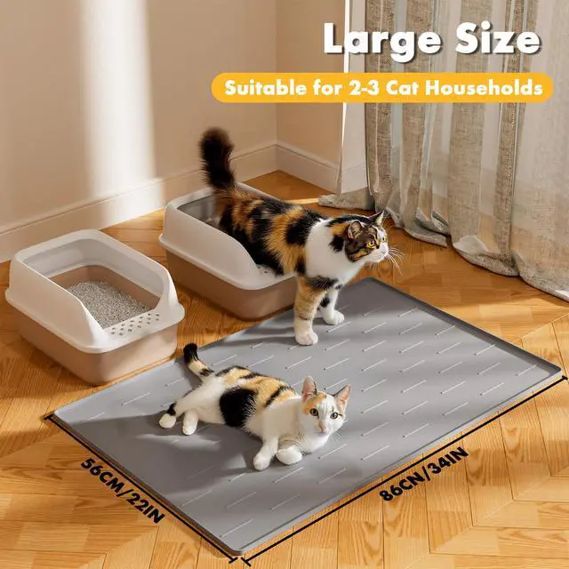Alt view image 7 of 7 - Silicone Cat Litter Trapping Mat, 34''x22'' Large Cat Litter Mat, Easy to Clean & Soft on Kitty Paws, Waterproof Kitty Litter Pads for Indoor Cats, Light Grey