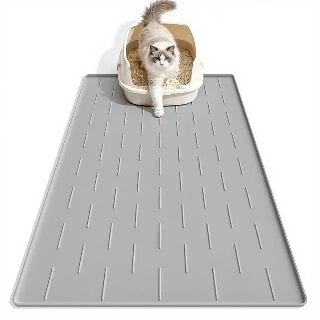 Main image of Silicone Cat Litter Trapping Mat, 34''x22'' Large Cat Litter Mat, Easy to Clean & Soft on Kitty Paws, Waterproof Kitty Litter Pads for Indoor Cats, Light Grey